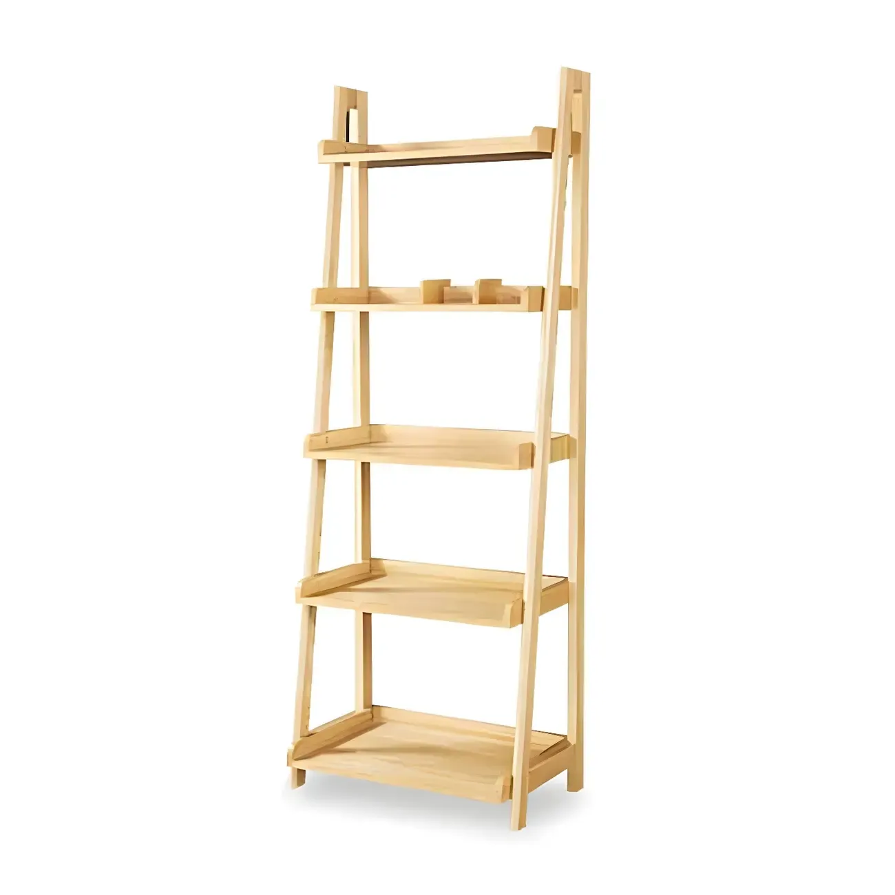 Simple 5-Tier Ash Wood Open Ladder Bookcase Image - 11