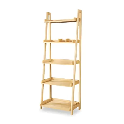 Simple 5-Tier Ash Wood Open Ladder Bookcase Image - 11