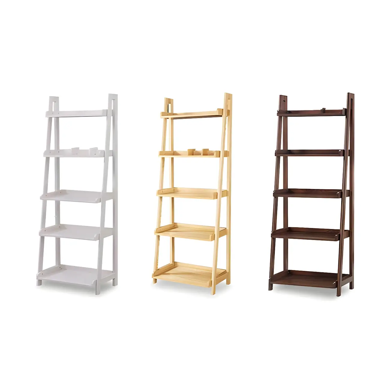 Simple 5-Tier Ash Wood Open Ladder Bookcase Image - 13 | homeyfad