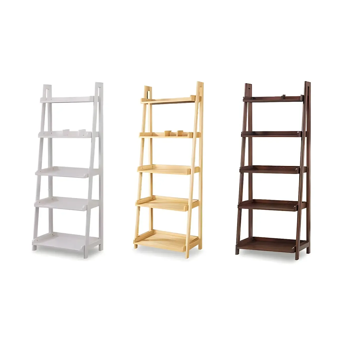Simple 5-Tier Ash Wood Open Ladder Bookcase Image - 13