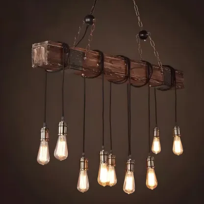 Industrial Brown Wood Large Island Hanging Light Image - 1