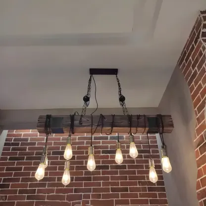 Industrial Brown Wood Large Island Hanging Light Image - 3