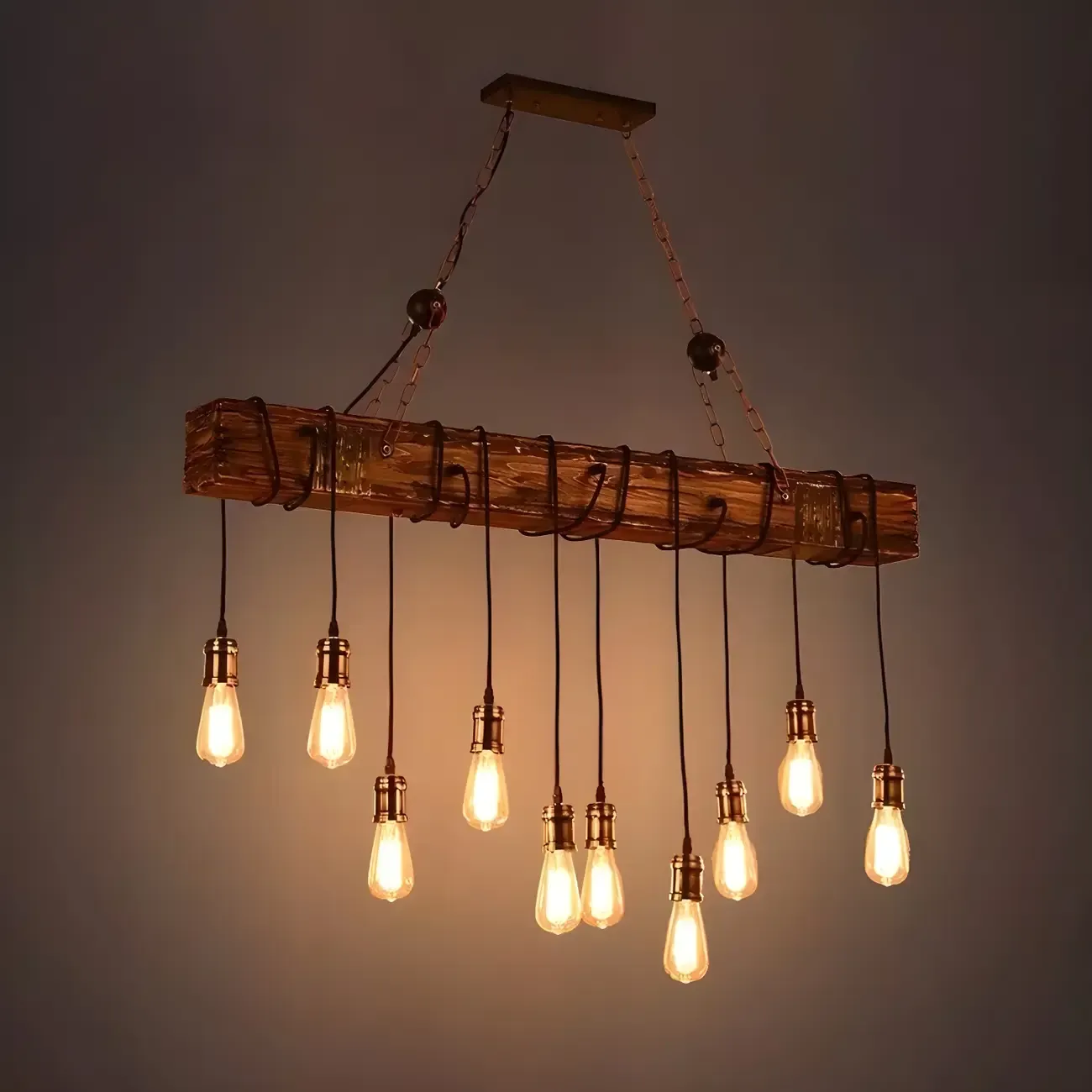 Industrial Brown Wood Large Island Hanging Light Image - 6