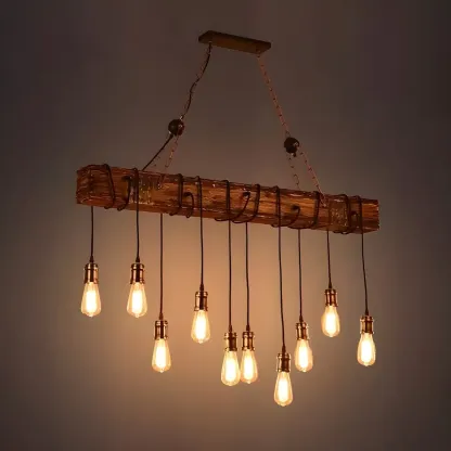 Industrial Brown Wood Large Island Hanging Light Image - 6