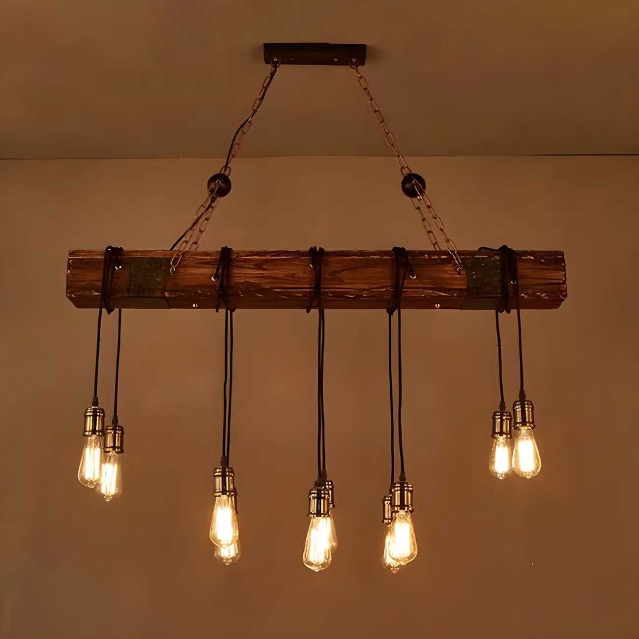 Industrial Brown Wood Large Island Hanging Light Image - 7 | homeyfad