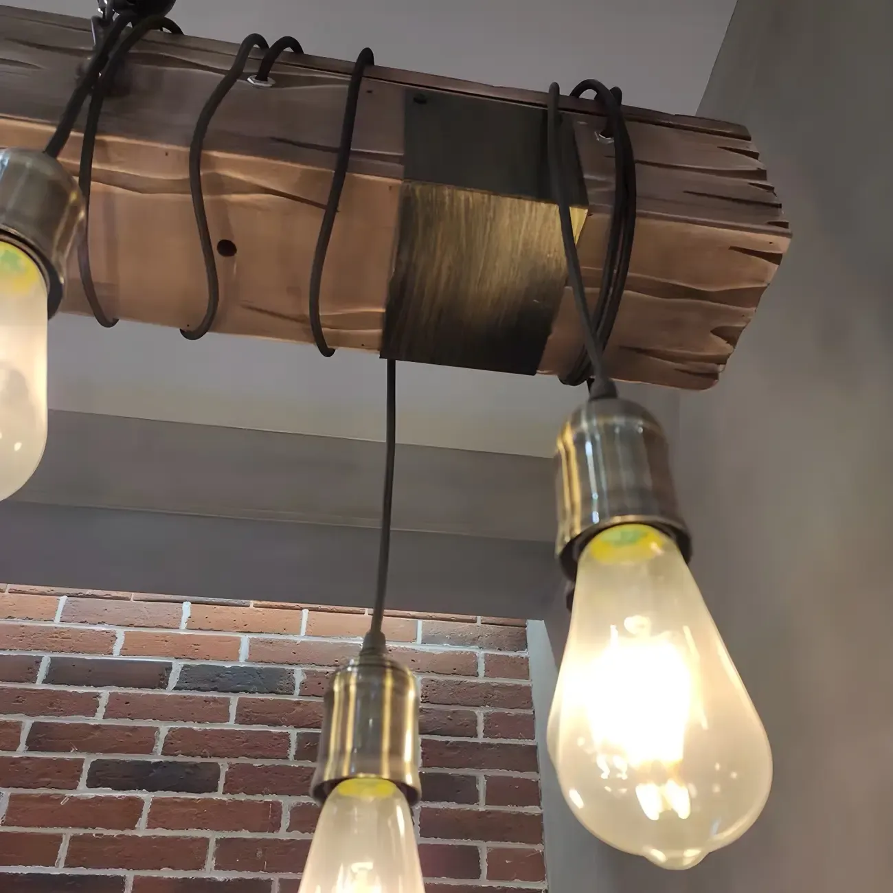 Industrial Brown Wood Large Island Hanging Light Image - 8