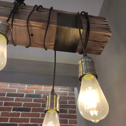 Industrial Brown Wood Large Island Hanging Light Image - 8