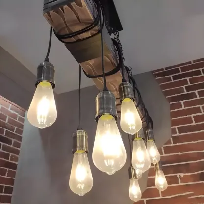 Industrial Brown Wood Large Island Hanging Light Image - 9