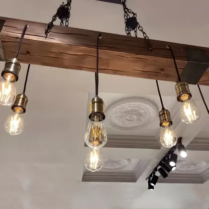 Industrial Brown Wood Large Island Hanging Light Image - 13