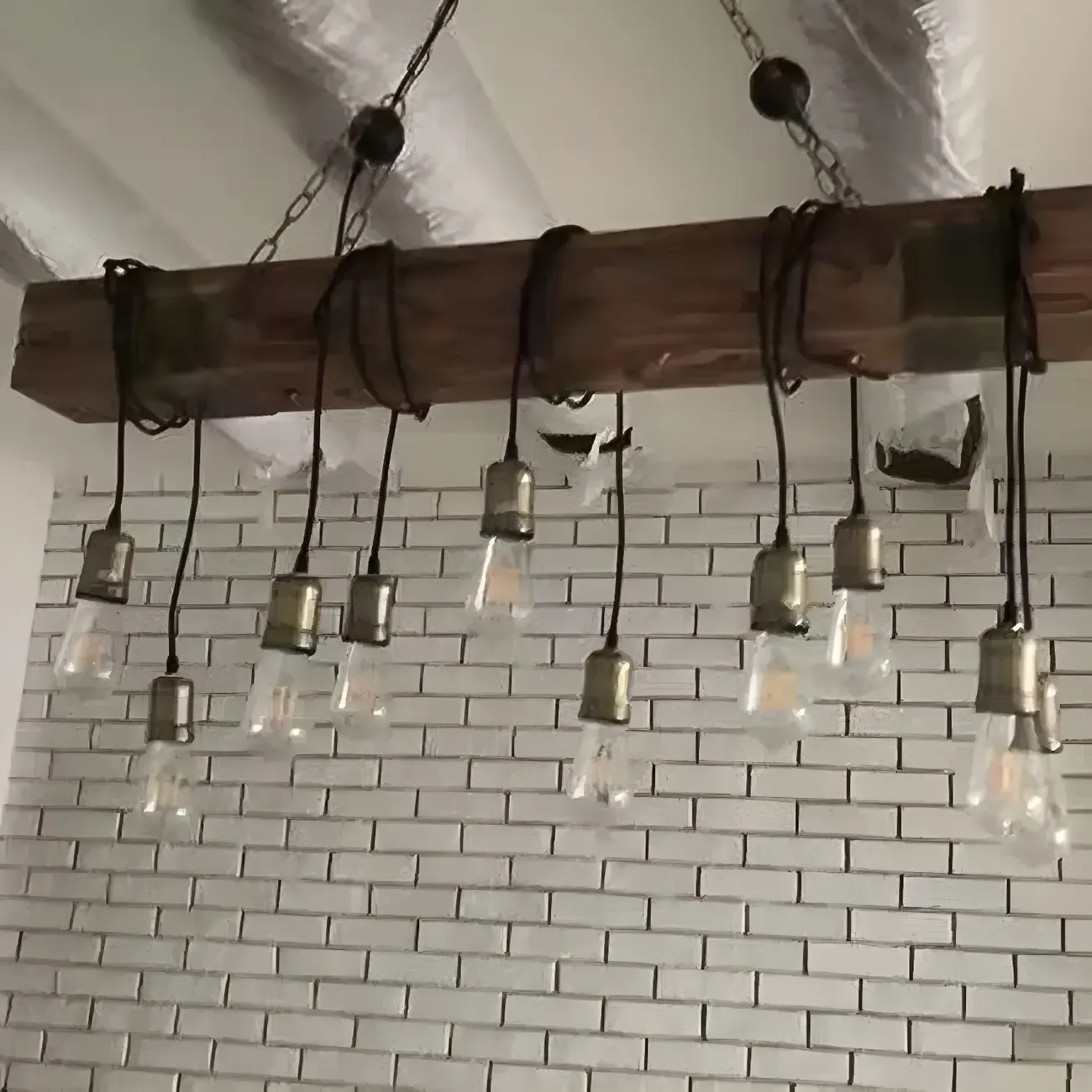 Industrial Brown Wood Large Island Hanging Light Image - 15