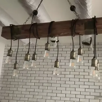 Industrial Brown Wood Large Island Hanging Light Image - 15