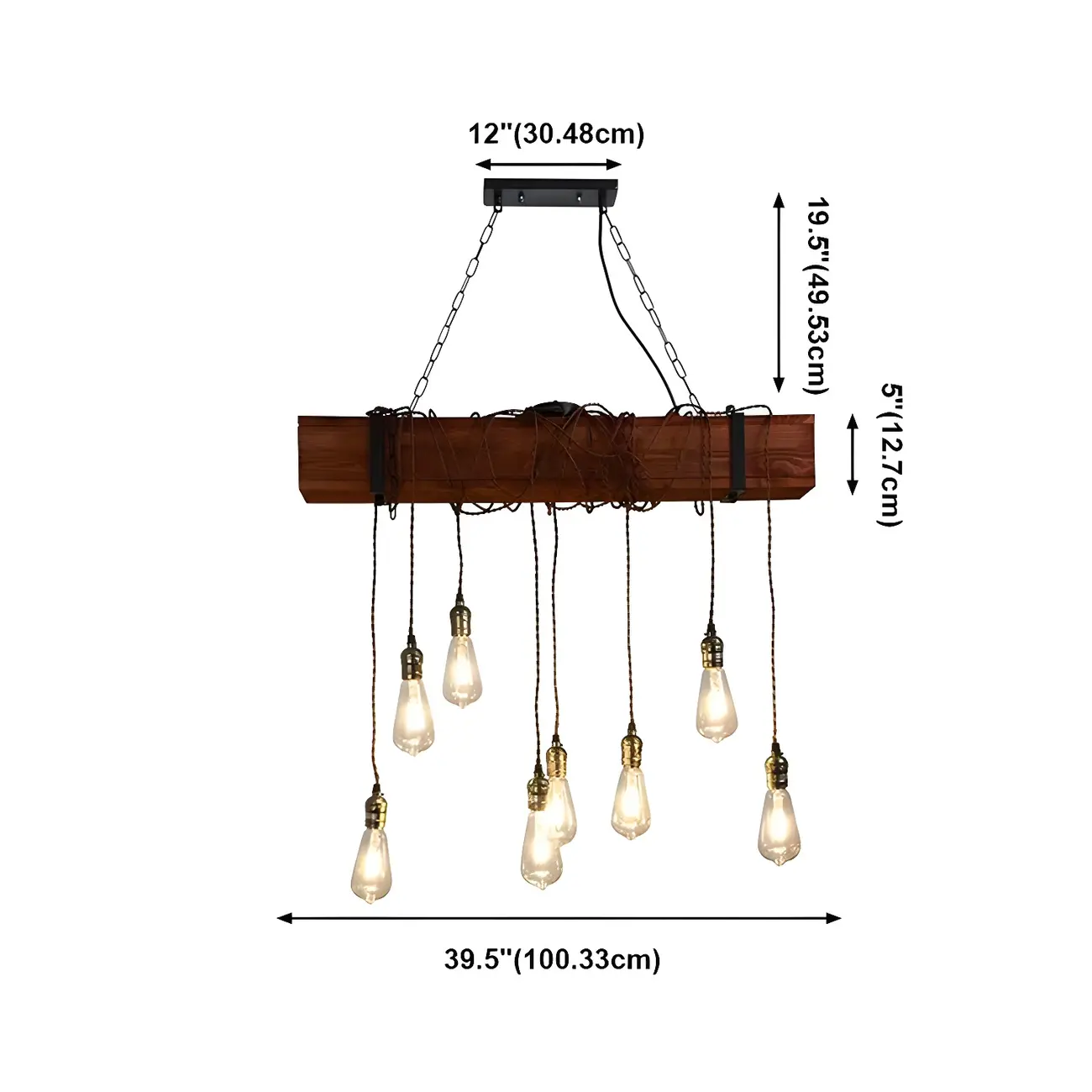 Industrial Brown Wood Large Island Hanging Light #size