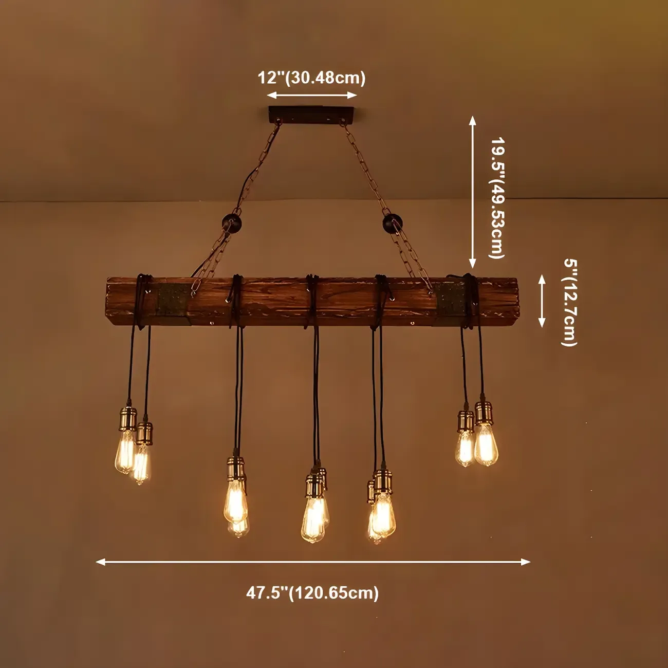 Industrial Brown Wood Large Island Hanging Light Image - 17