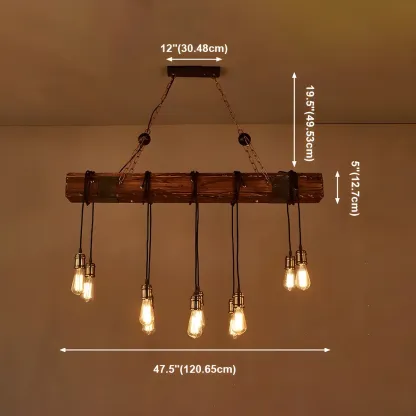 Industrial Brown Wood Large Island Hanging Light Image - 17