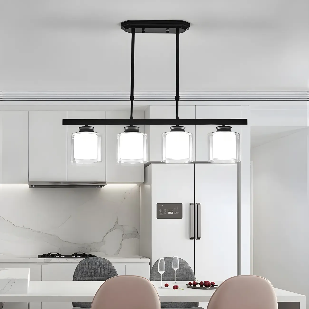 Modern Glass Cylinder Island Pendant Light for Kitchen Image - 1