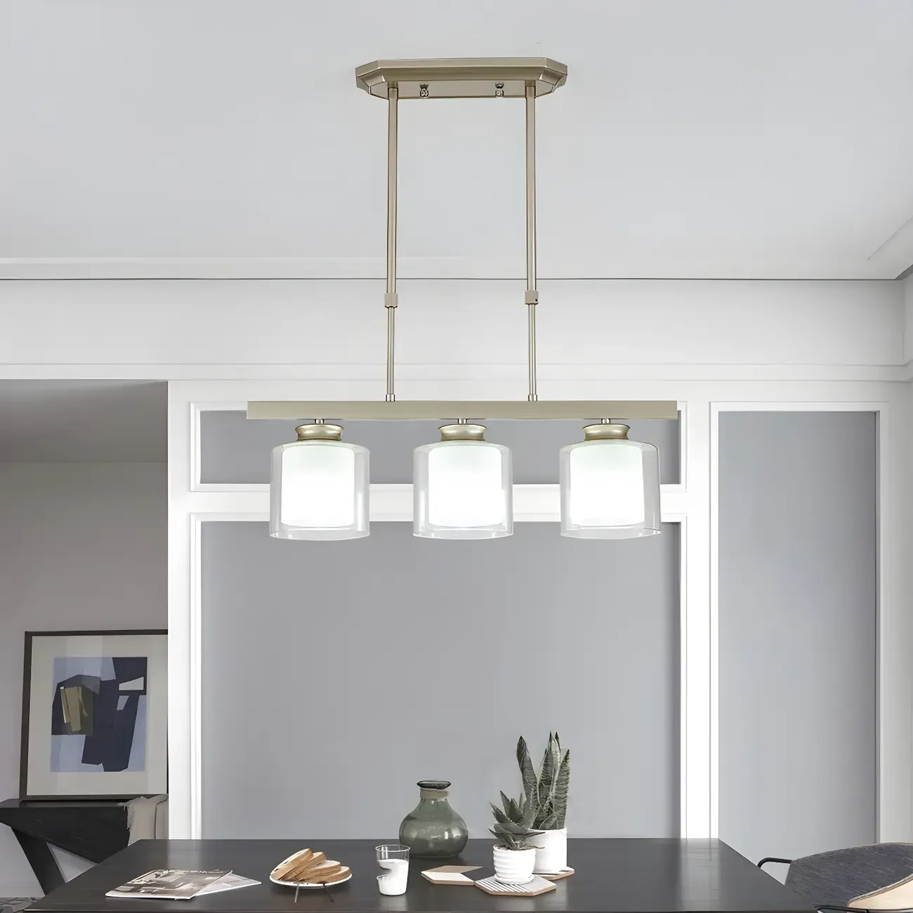 Modern Glass Cylinder Island Pendant Light for Kitchen Image - 8