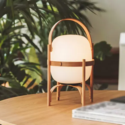 Geometric Plug In Wood Frame LED Table Lamp for Bedroom Image - 3