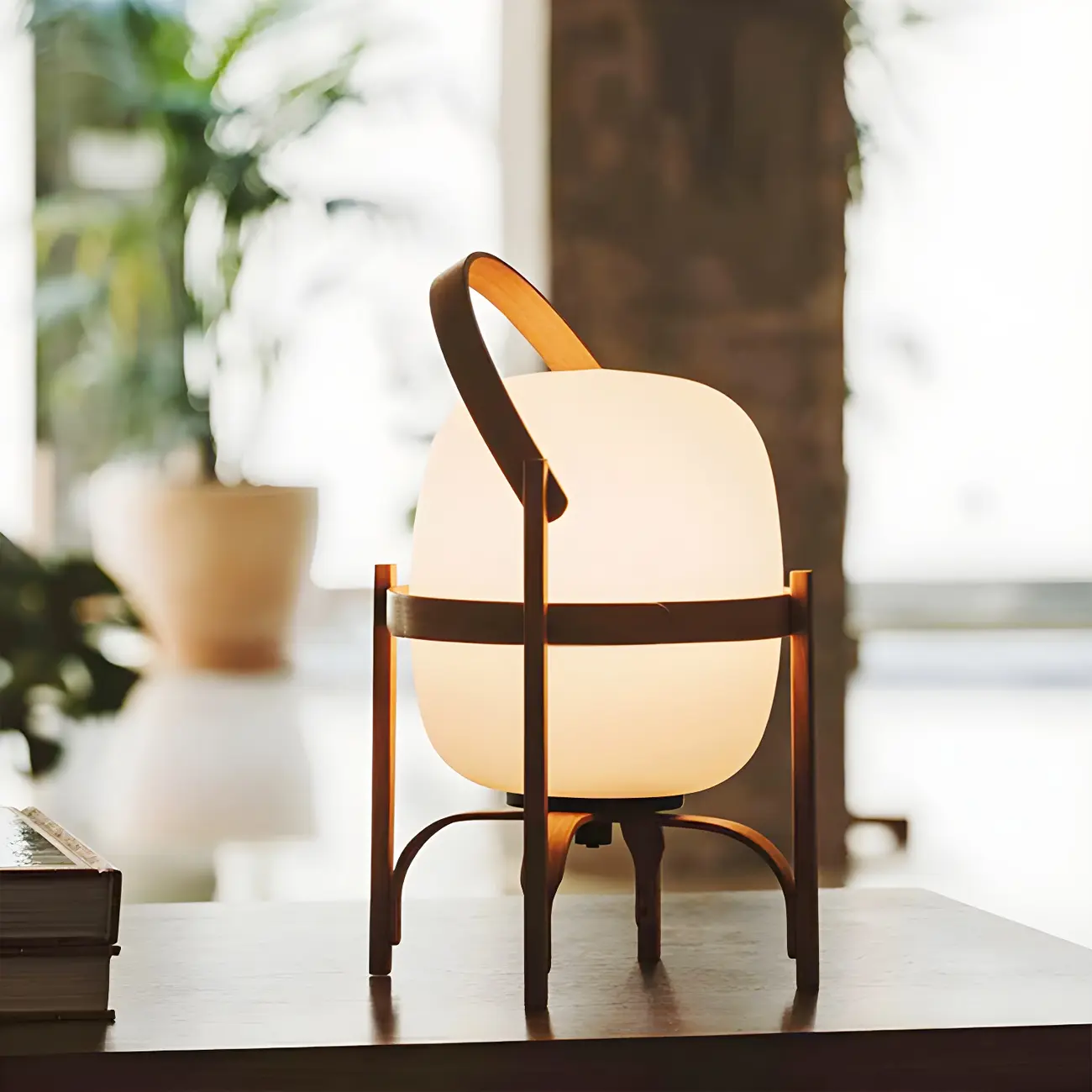 Geometric Plug In Wood Frame LED Table Lamp for Bedroom Image - 7 | homeyfad