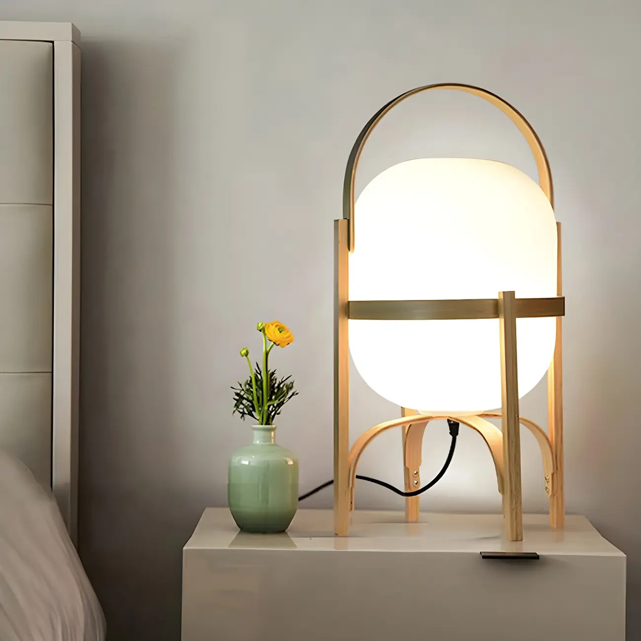 Geometric Plug In Wood Frame LED Table Lamp for Bedroom Image - 14 | homeyfad