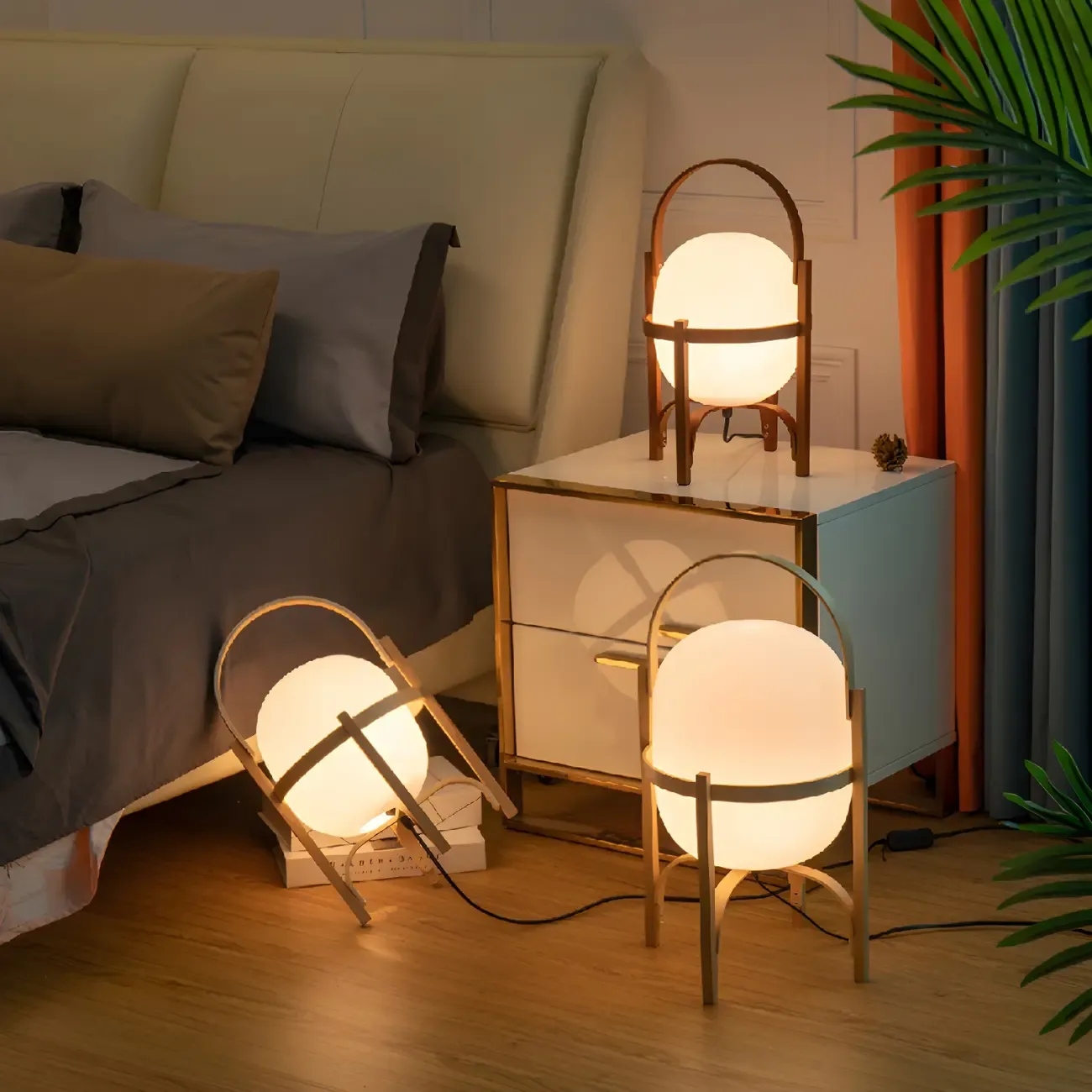 Geometric Plug In Wood Frame LED Table Lamp for Bedroom Image - 4