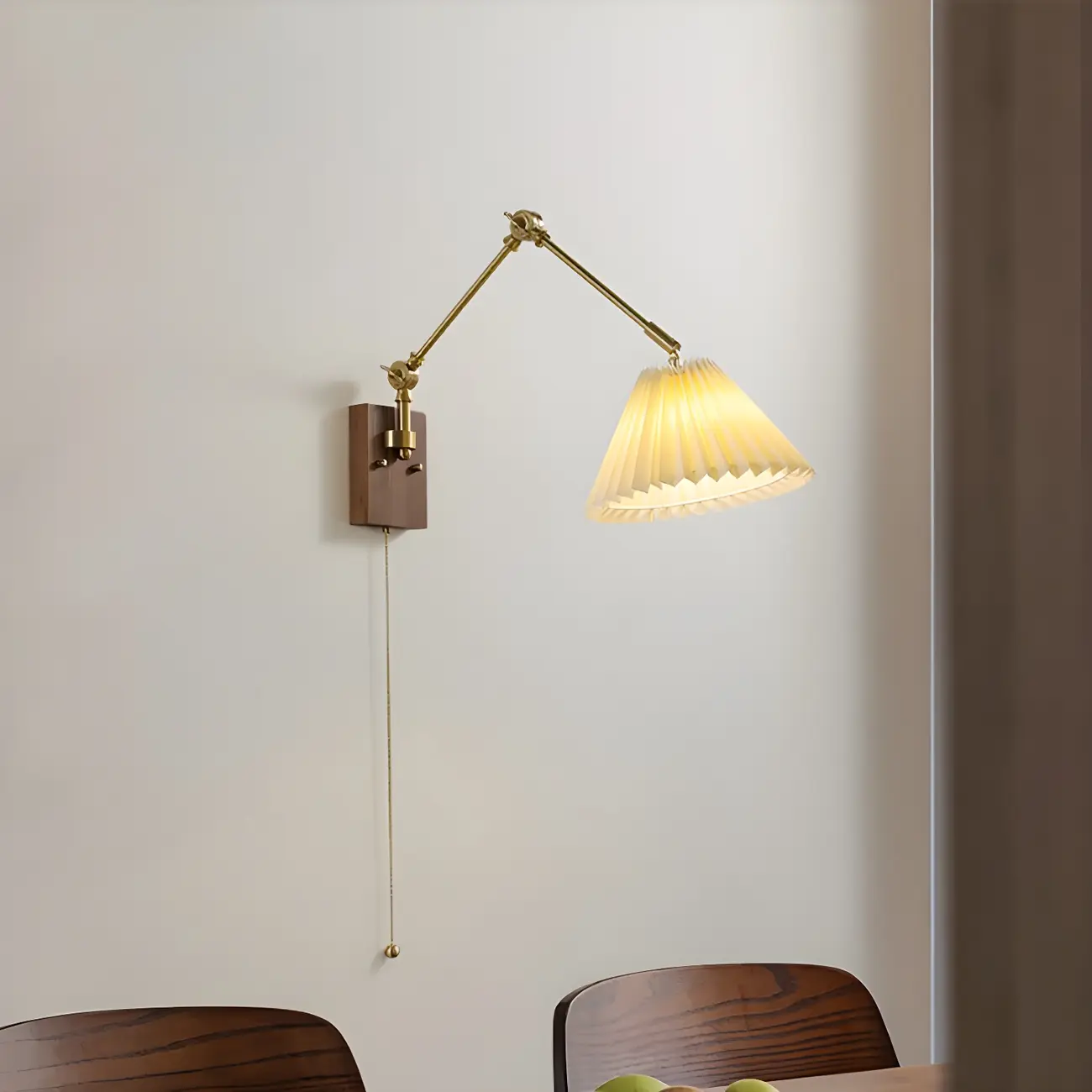 Vintage Gold Swing Arm Wall Light with Pull Chain Switch Image - 1 | homeyfad