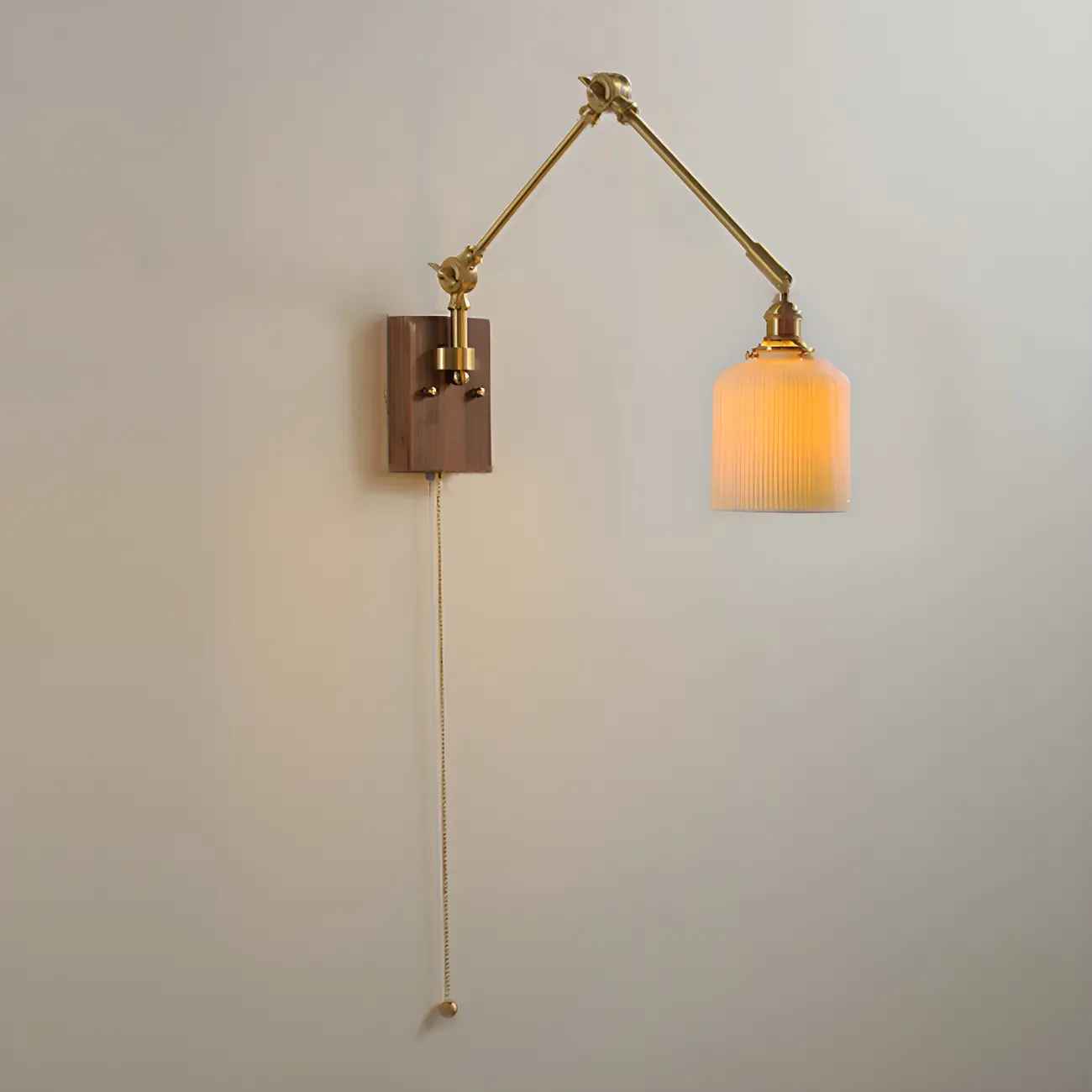 Vintage Gold Swing Arm Wall Light with Pull Chain Switch Image - 2 | homeyfad