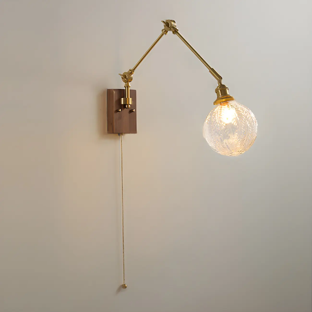 Vintage Gold Swing Arm Wall Light with Pull Chain Switch Image - 8 | homeyfad