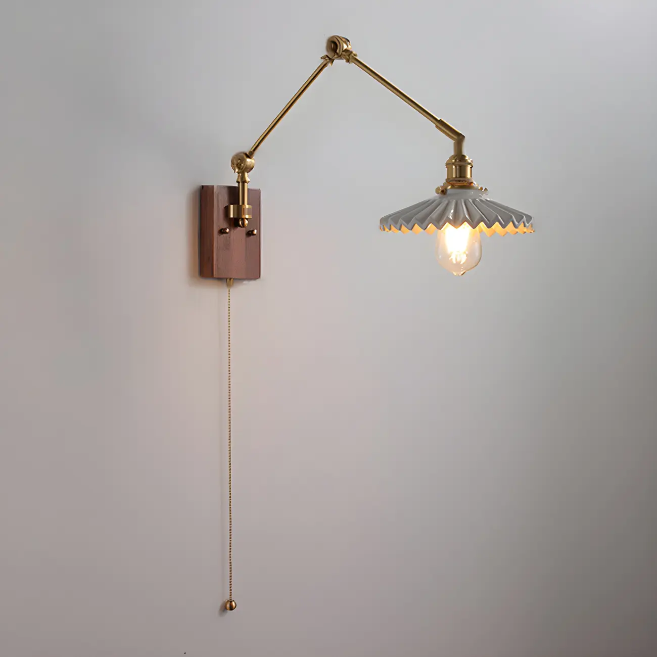 Vintage Gold Swing Arm Wall Light with Pull Chain Switch Image - 3 | homeyfad