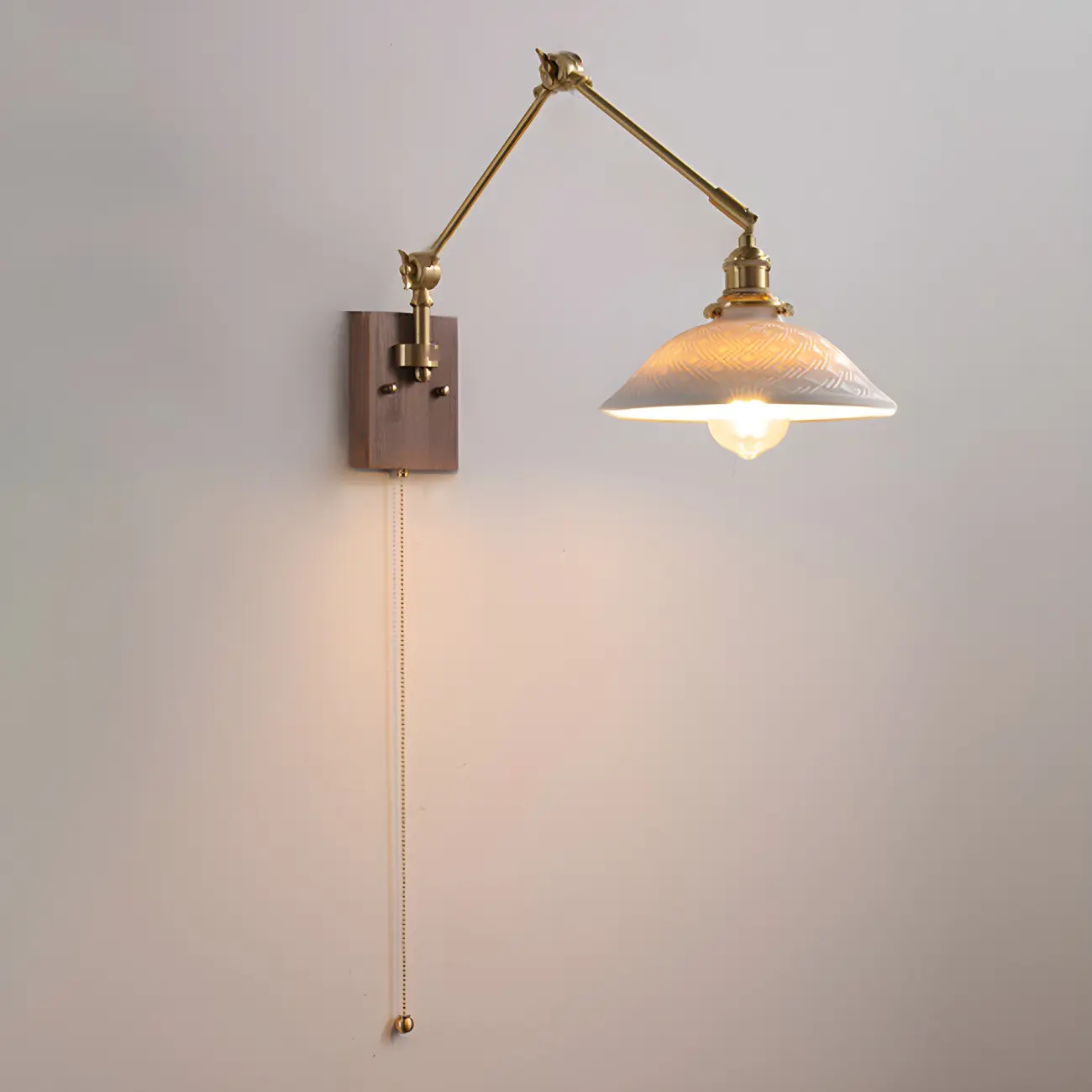 Vintage Gold Swing Arm Wall Light with Pull Chain Switch Image - 4 | homeyfad
