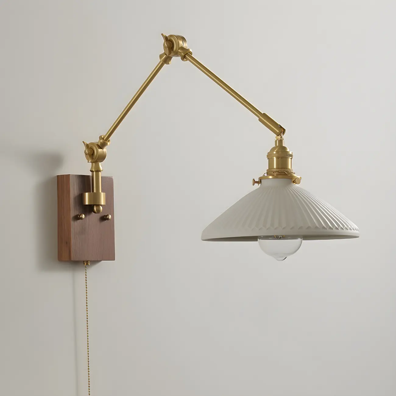 Vintage Gold Swing Arm Wall Light with Pull Chain Switch Image - 5 | homeyfad