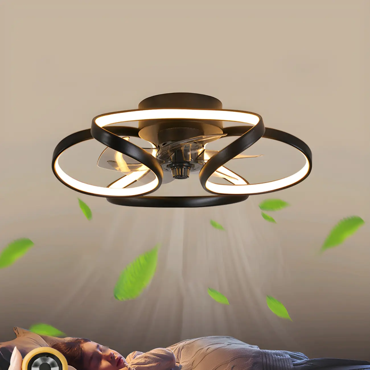 Bedroom Metal Circle Flush Mount Ceiling Fans with Light Image - 1 | homeyfad