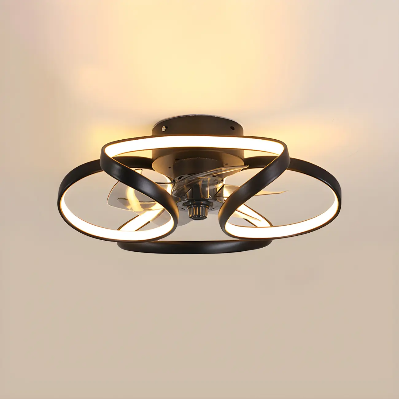 Bedroom Metal Circle Flush Mount Ceiling Fans with Light Image - 2 | homeyfad