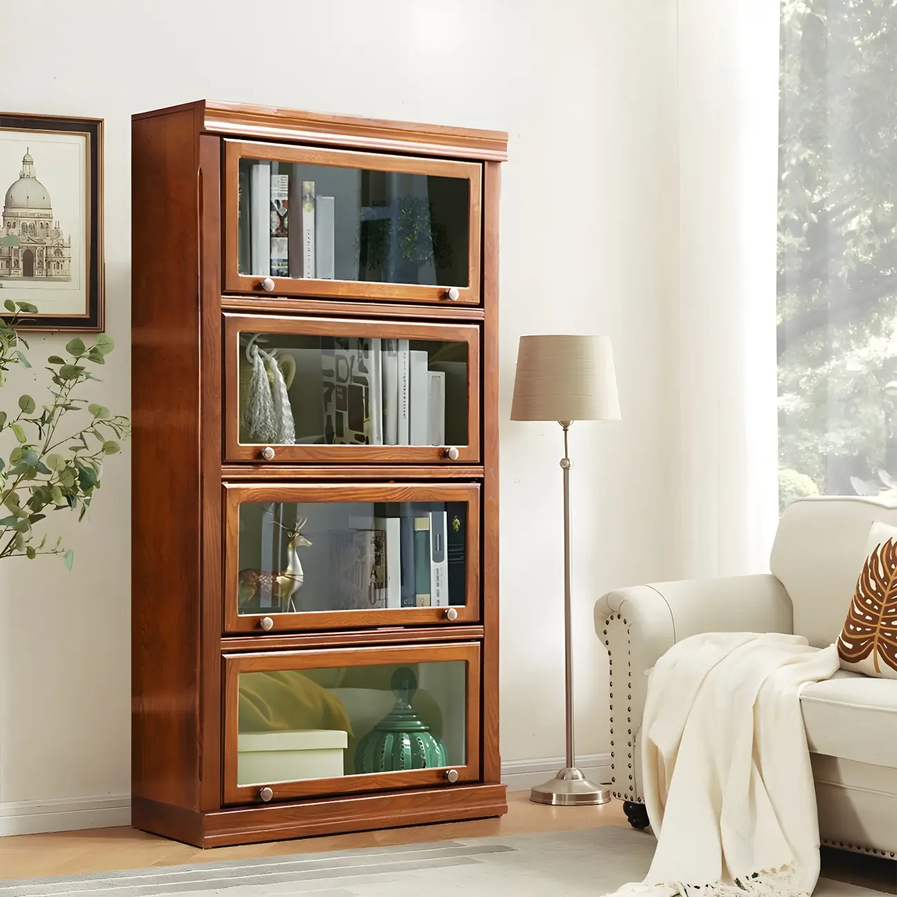 Modern Wood Brown Barrister Bookcase with Glass Doors Image - 1 | homeyfad