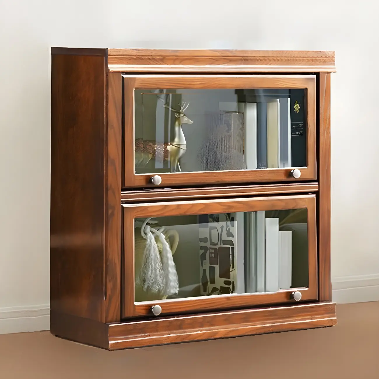 Modern Wood Brown Barrister Bookcase with Glass Doors Image - 4 | homeyfad