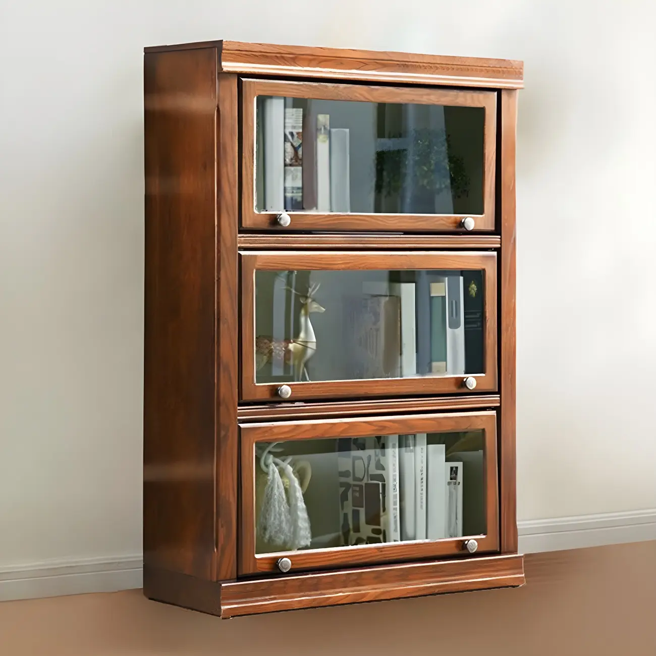 Modern Wood Brown Barrister Bookcase with Glass Doors Image - 3 | homeyfad