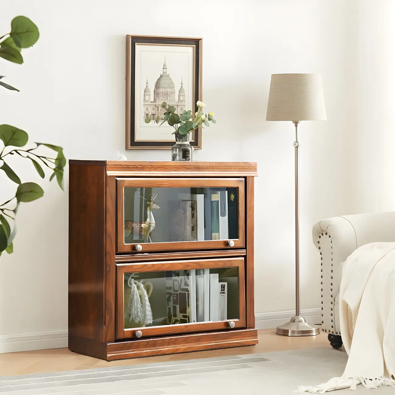 Modern Wood Brown Barrister Bookcase with Glass Doors Image - 5 | homeyfad
