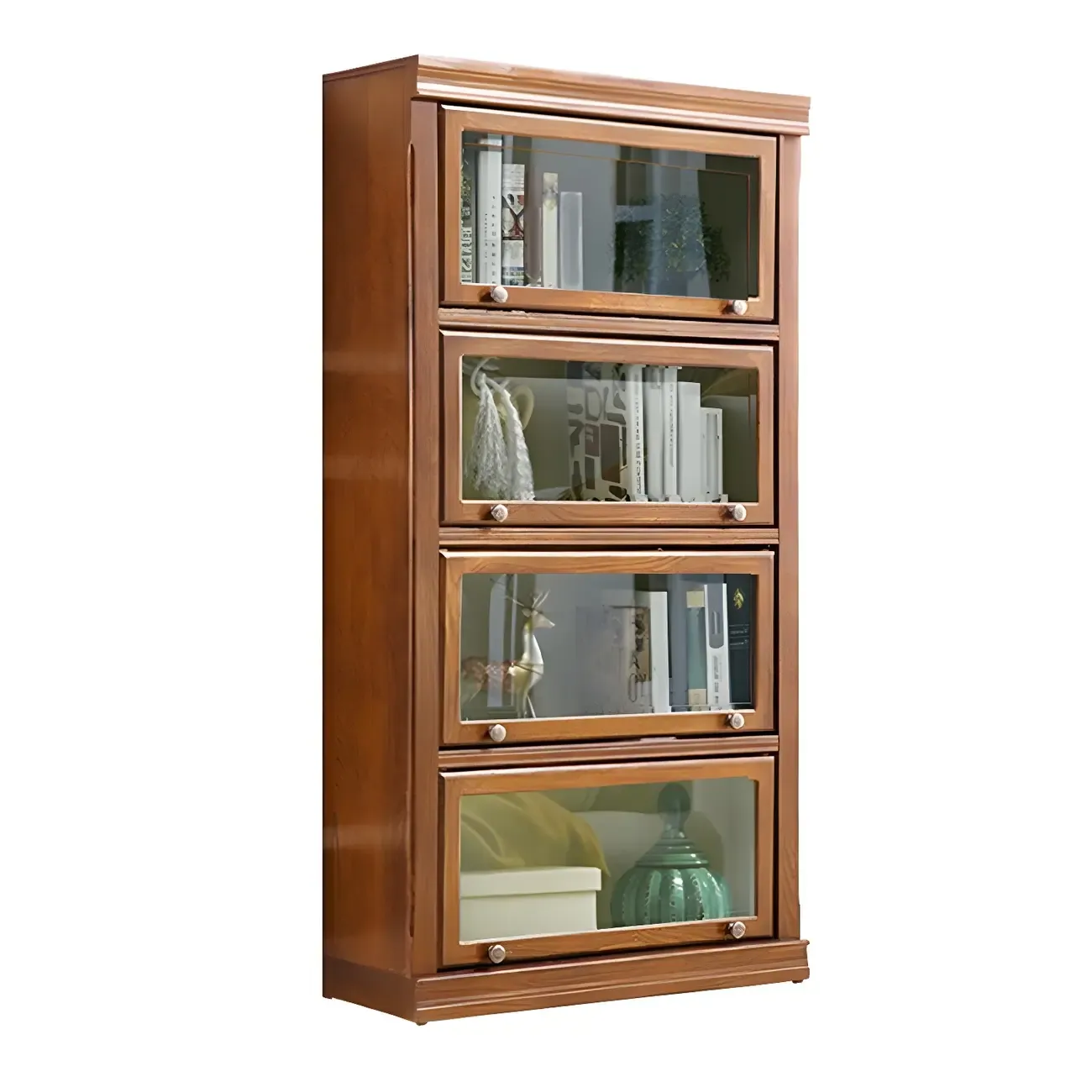 Modern Wood Brown Barrister Bookcase with Glass Doors Image - 7
