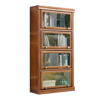 Modern Wood Brown Barrister Bookcase with Glass Doors Image - 7