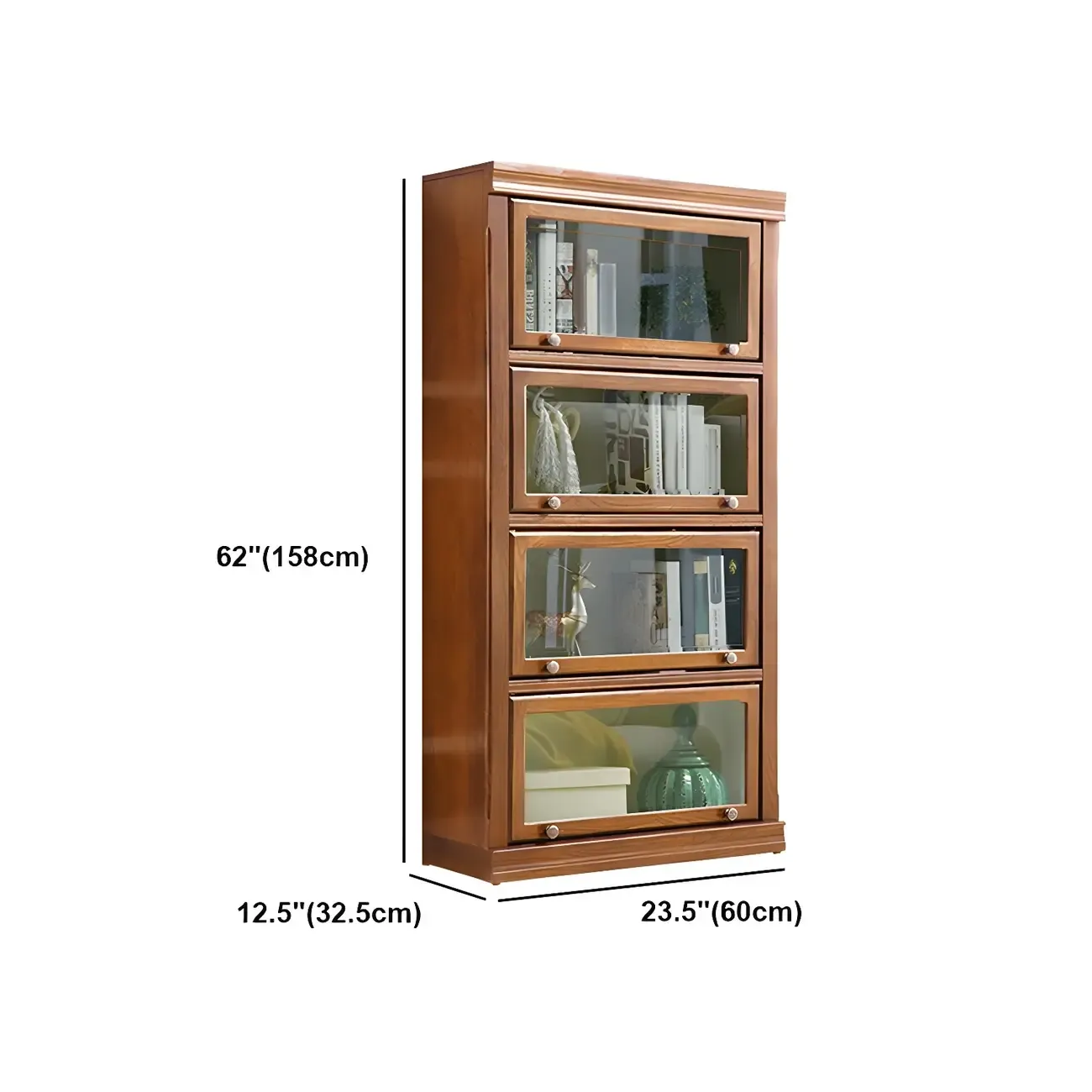 Modern Wood Brown Barrister Bookcase with Glass Doors #size