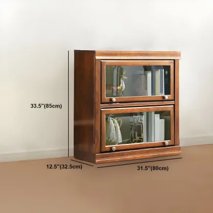 Modern Wood Brown Barrister Bookcase with Glass Doors Image - 15