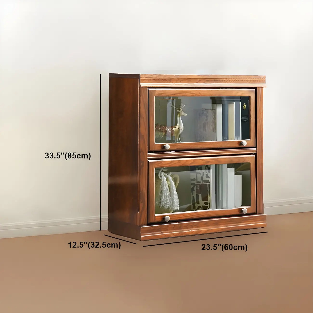 Modern Wood Brown Barrister Bookcase with Glass Doors Image - 17 | homeyfad