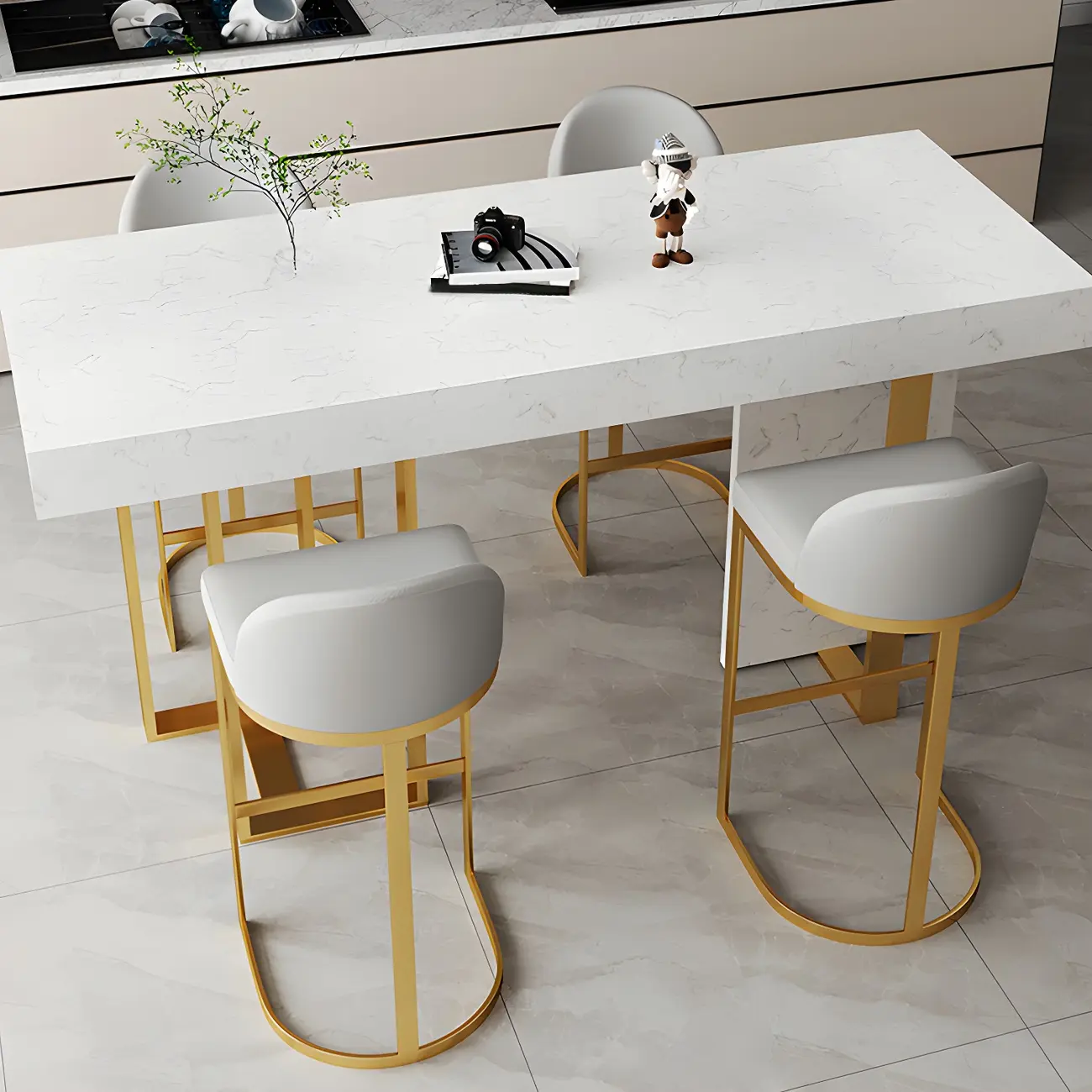 Rectangle White Marble Top Iron Base Dining Bar Table Image - 1 | homeyfad