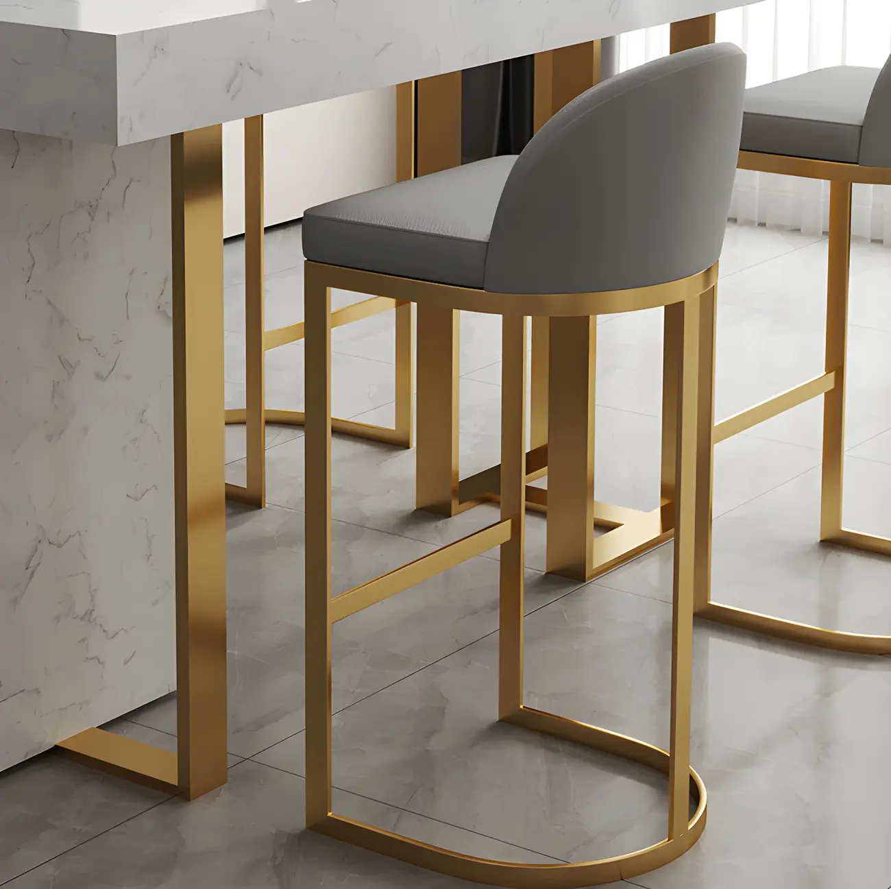 Rectangle White Marble Top Iron Base Dining Bar Table Image - 9 | homeyfad