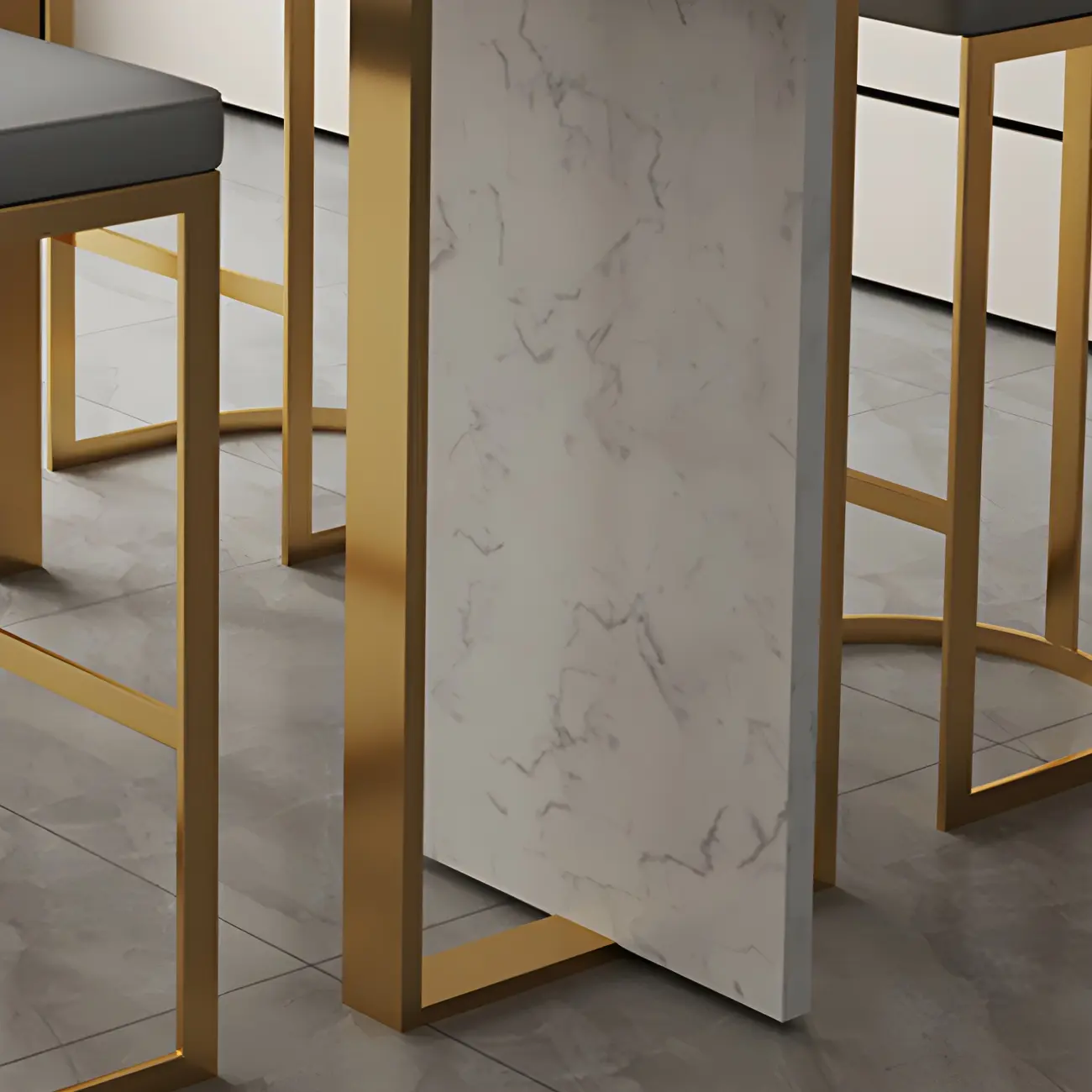 Rectangle White Marble Top Iron Base Dining Bar Table Image - 10 | homeyfad