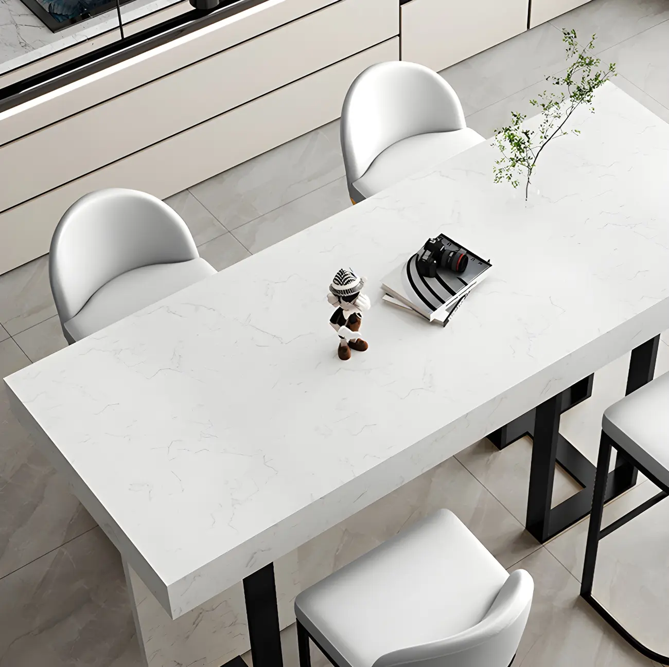 Rectangle White Marble Top Iron Base Dining Bar Table Image - 13 | homeyfad