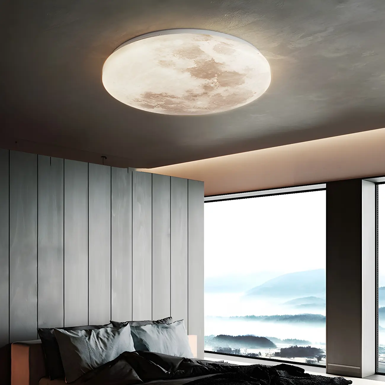 Modern Moon Design Dimmable LED Flush Mount Ceiling Light | homeyfad