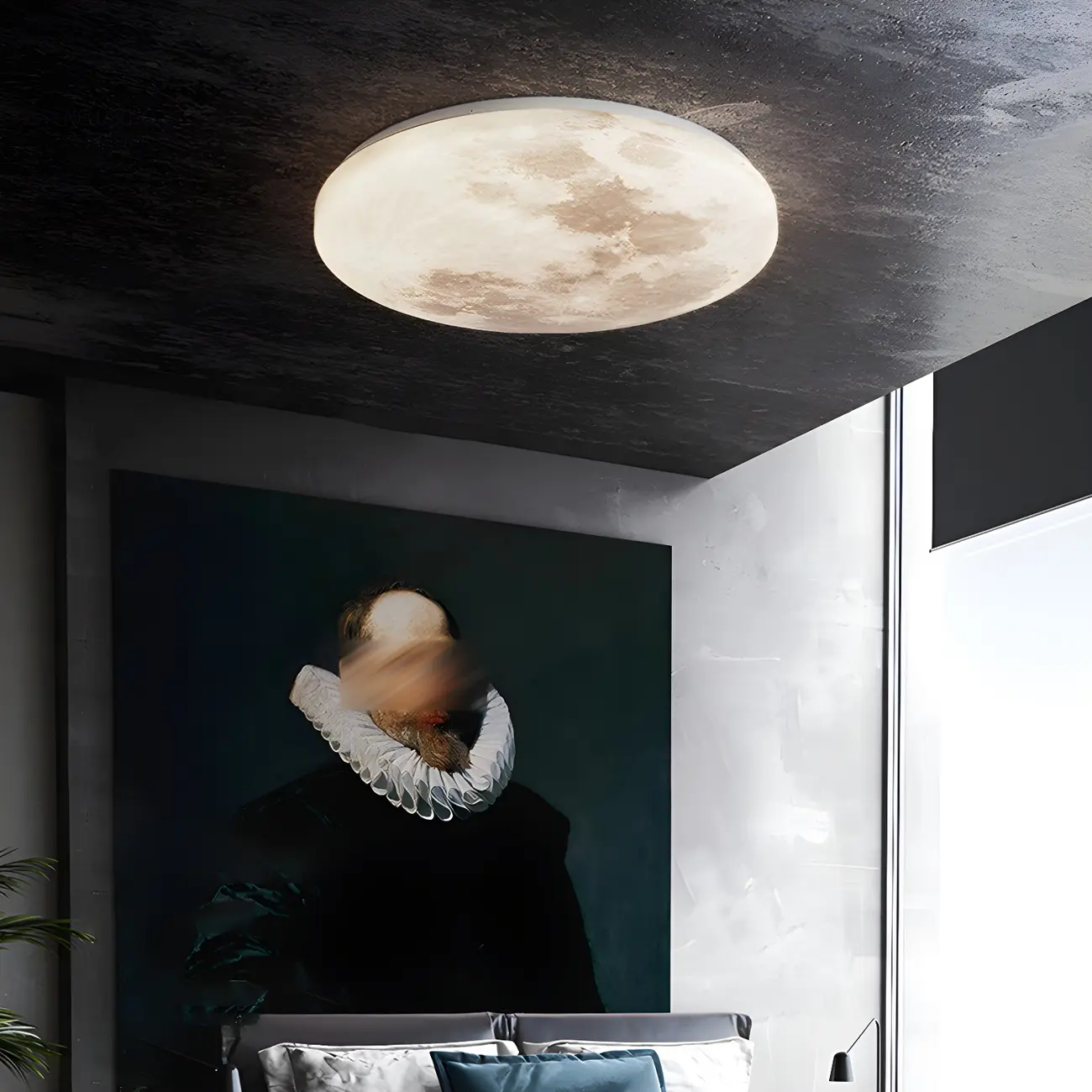 Modern Moon Design Dimmable LED Flush Mount Ceiling Light Image - 3 | homeyfad