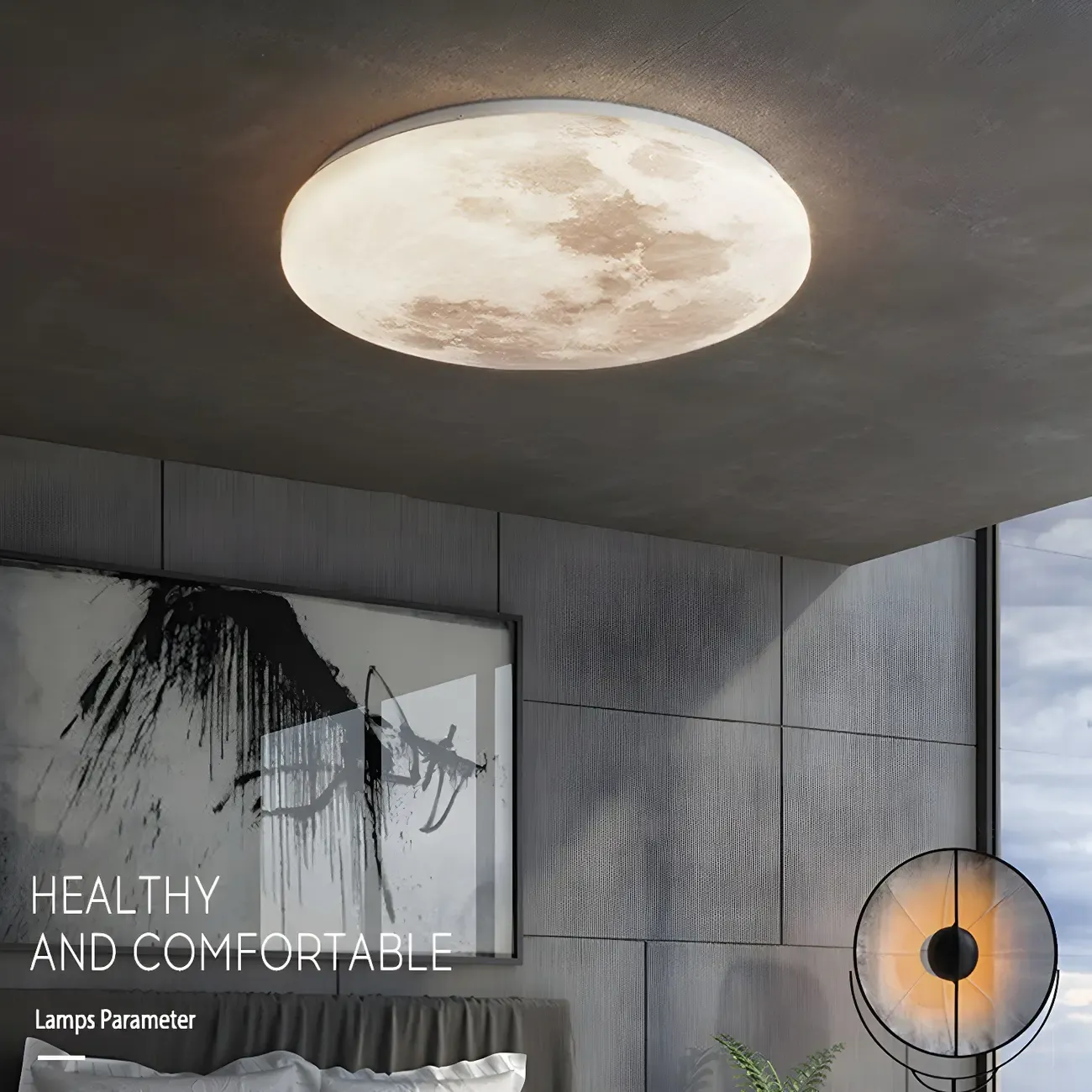 Modern Moon Design Dimmable LED Flush Mount Ceiling Light Image - 12