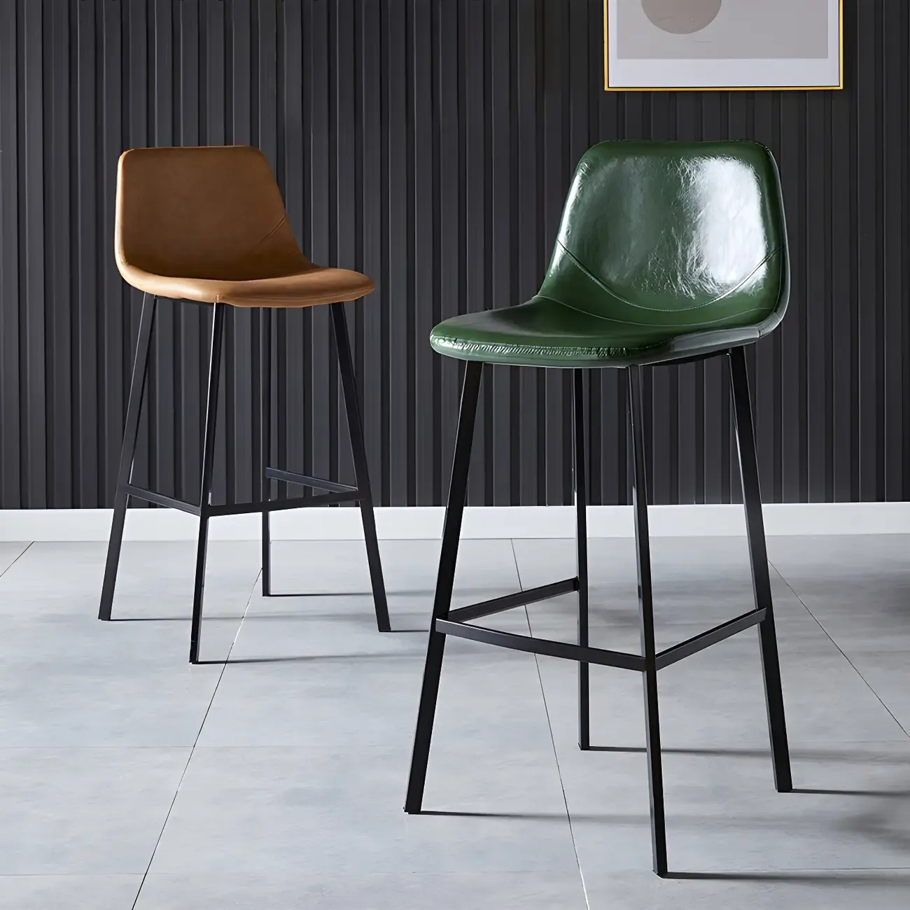 Bucket Low Back Upholstered Leather Counter Bar Stool Image - 4