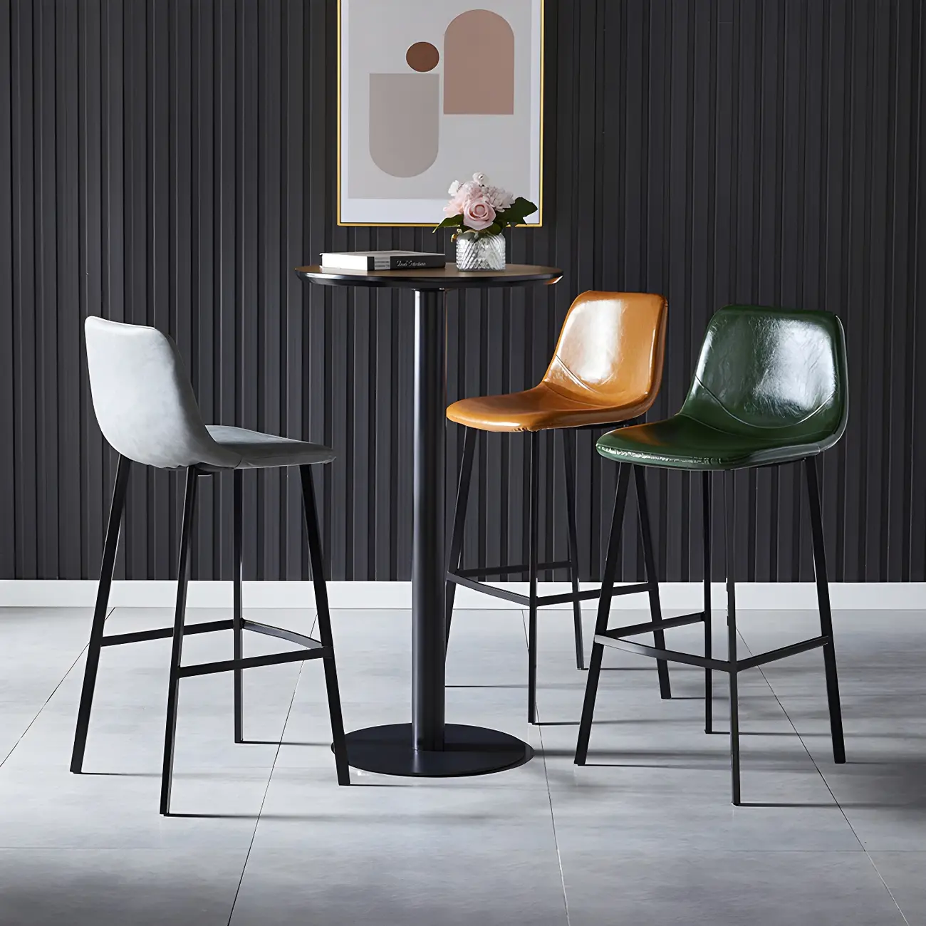 Bucket Low Back Upholstered Leather Counter Bar Stool Image - 7 | homeyfad